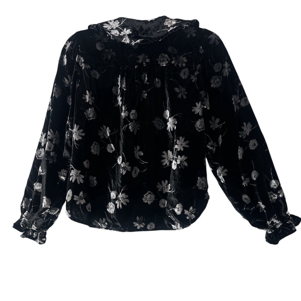 Pilcro By Anthropologie Top Women's XS Black Floral Velvet Long Sleeve Button - Picture 4 of 11